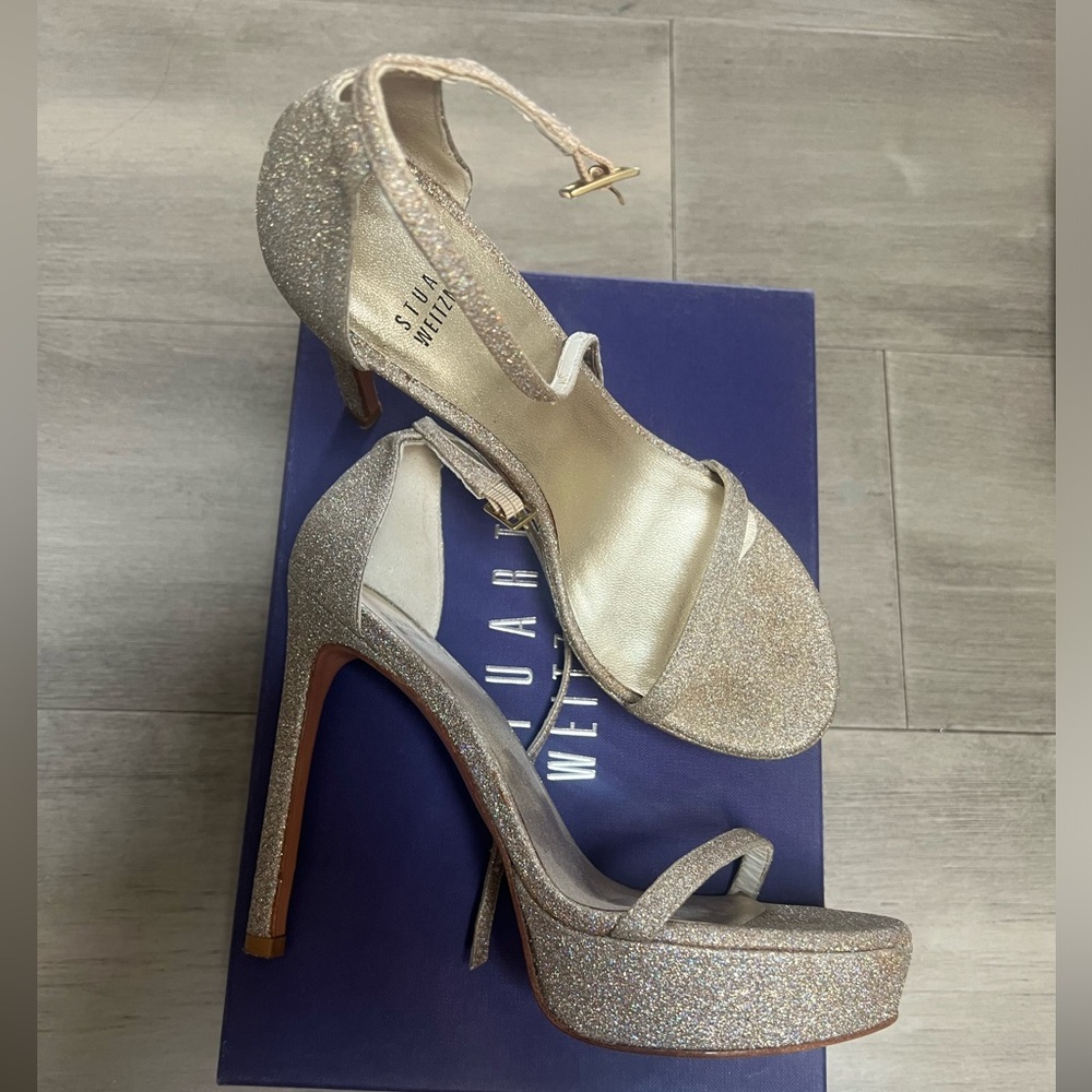 Stuart Weitzman Gold Glitter Nudist Platform 6.5 US